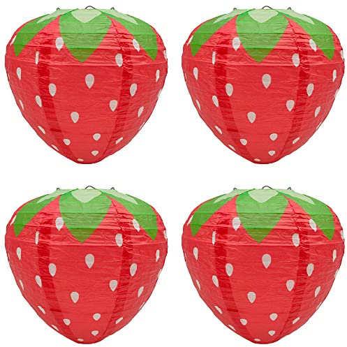 Niuhong 4 Pcs Lanterne Carta Fragola Compleanno Festa Nozze Lampioni Carta Lanterna Fragola Decorazione Giardino Lanterne Carta d'Attaccatura Decorazioni Frutta a Tema Baby Shower