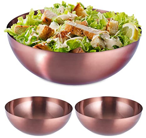 Relaxdays 3X Ciotole da Insalata, Acciaio Inox, Insalatiera Rotonda Ø 31,5 cm da 5 Litri, Scodella da Cucina, Color Rame
