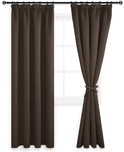 DWCN Vorhang Blickdicht Gardinen mit Kräuselband Gardinen Kinderzimmer | 228x167 cm(HöhexBreite), Braun, 2er Set, Verdunklungsvorhänge Kälteschutz Thermogardine Vorhänge Wohnzimmer Schiebegardinen