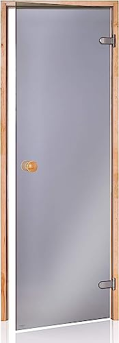 Amilano Saunatür CLASSIC Hochwertige Glastür 8mm inkl. Zarge Vollholz Leicht Einstellbar DIN Links Rechts (70x190, Erle/Grau)
