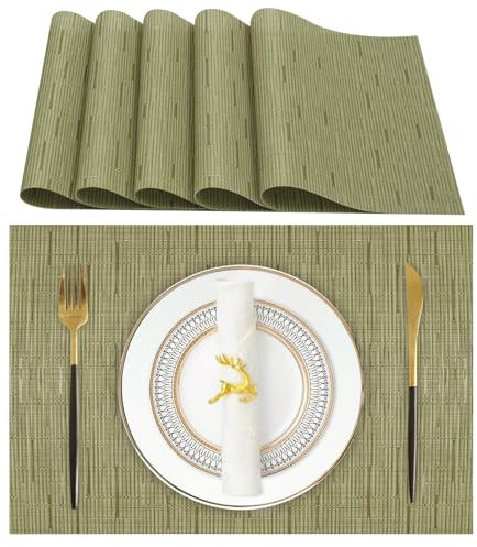 Lumaca Manteles Individuales Lavables, Juego de 6 Salvamanteles Individuales (70% PVC, 30% Poliéster), Resistentes al Calor, Antideslizantes, para Mesa de Cocina y Restaurantes,Verde