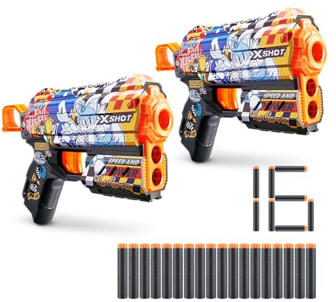 XShot Skins Flux Blaster Sonic Super Speed, Sonic The Hedgehog Design with 16 Darts, Easy Reload, Air Pocket Dart Technology, Toy Foam Blaster for Kids, Teens and Adults (2 Blasters, 16 Darts)