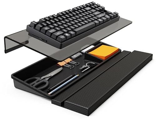Tastatur Ständer mit Handgelenkauflage und Ablagefach-Klearlook Winkelverstellbarer Acryl Tastatur Halter für Schreibtisch, 16,9 x 7,3 Zoll Ergonomischer Wrist Rest für Zuhause und Büro