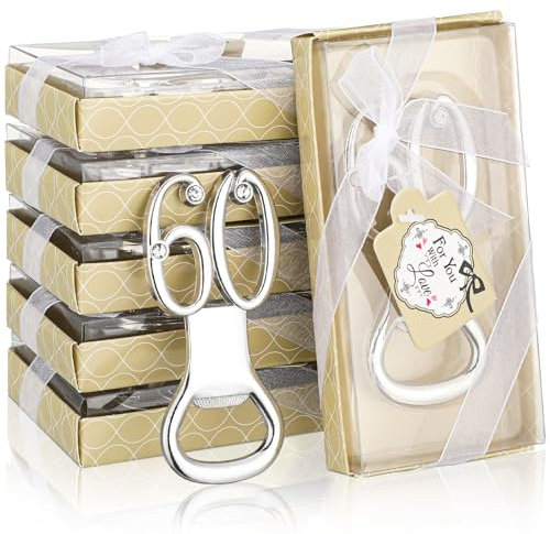 Uiifan Paquete de 50 abrebotellas de plata para invitados con etiquetas, abridor de botellas de vino, cerveza, cumpleaños, boda, aniversarios, recuerdos, regalos, decoraciones para invitados (60)