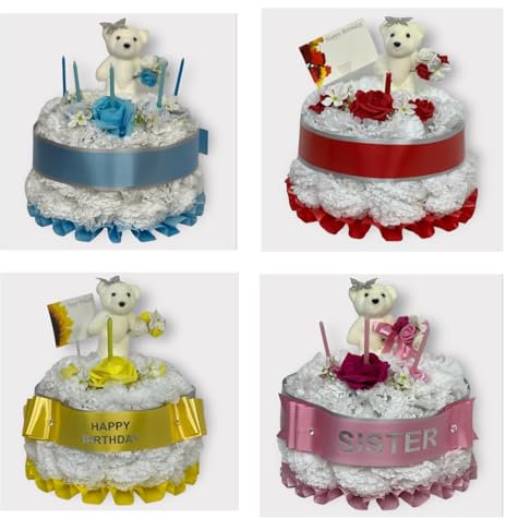 beautiful bouquets Artificial Silk Funeral Flowers Birthday Cake with Teddy Bear