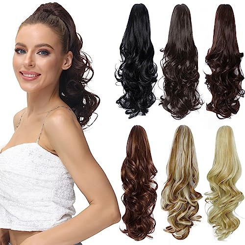 Luxiremi Ponytail Extension Zopf Haarverlängerung Haarteil Dunkel Braun | Lockiger Jaw Clips Pferdeschwanz mit Klammer 40 CM für Damen Frauen, Ideal für Den Täglichen Gebrauch und Feiertage