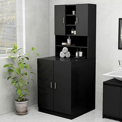 BaraSh Waschmaschinenschrank Schwarz 70,5x25,5x90 cm Waschmaschinenschrank üBerbauschrank Waschmaschinenregal Schrank üBer Waschmaschine