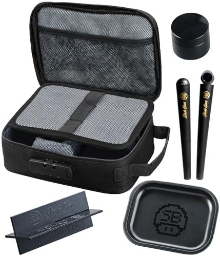 Stash Bros Smell Proof Bag with Accessories | Smell Proof Container Stash Box with 2 Doob Tube, Rolling Tray Bundle Smell Proof Box with UV Jar & 2 air Tight Storage containers