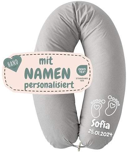 sei Design XXL Stillkissen Seitenschläferkissen - personalisiert mit Namen und Geburtsdatum: personalisierte Geschenke zum Geburt Baby Geschenk für Junge und Mädchen - Schwangerschaftskissen