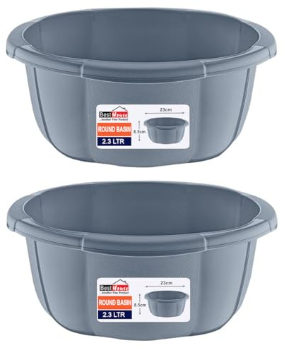 BH | 2.3L Round Basin - Small Size | Kitchen Washing Up Bowl | 2.3 Litres | Cream| 2 Pcs | Multipurpose Washing for Kitchen, Bathroom, and Household Use (Pack of 2) - By Best House
