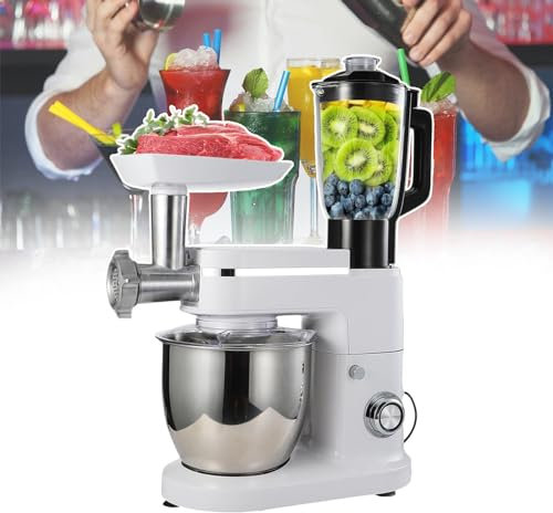 Robot Da Cucina Per Uso Domestico/Commerciale, Frullatore Spremiagrumi, Miscelatore Da Cucina 3 In 1, Ciotola In Acciaio Inossidabile Da 6 Litri,Design Con Rilevamento Del Carico,White