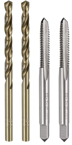 QUARKZMAN Juego de Machos Y Barrenas 2 Piezas M6 x 1.25 Machos de Roscar de Flauta Recta Sin Revestimiento Y 2 Piezas Barrenas Espiral de 4.7mm con Revestimiento de Titanio