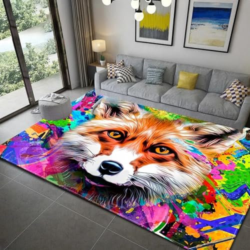 Kinder Teppich Mädchen 3D Fuchs Buntes Psychedelisches Tier Flächenteppich Schlafzimmer Dekor Teenager Rutschfest Bequem Boden Freizeitmatte 60 X 90 Cm - Schmutzabweisend - Leicht Zu Rei -0E4S+F4O4-5W