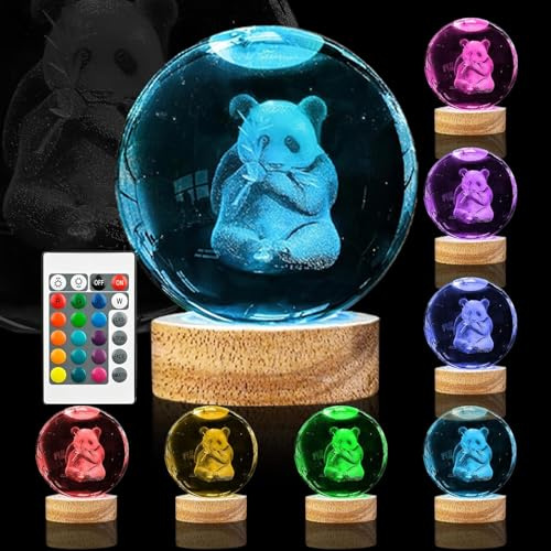 Veilleuse 3D en forme de boule de cristal - 16 couleurs - 80 mm - USB - Panda - Lampe en verre avec socle en bois - Gravure laser - Cadeau pour femmes, enfants, amis, famille