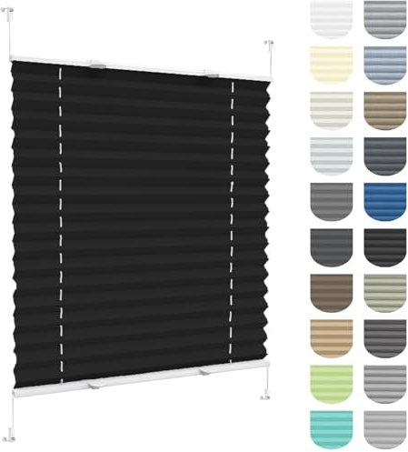 No Drill Blinds Temporary Window Blinds 62 x 70 cm (W x H), No Drilling, Translucent, Crushed Look, Opaque Folding Roller Blind, Blackout Cellular Shades, for Window Door, Black