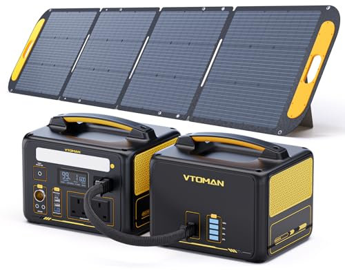 VTOMAN 939Wh Portable Power Station Bundle with Extra Battery & 200W Solar Panel Included - Up to 1200W Solar Power Generator for Home Backup, Off-grid, Road Trip, RV, Camping, Fishing, Emergencies