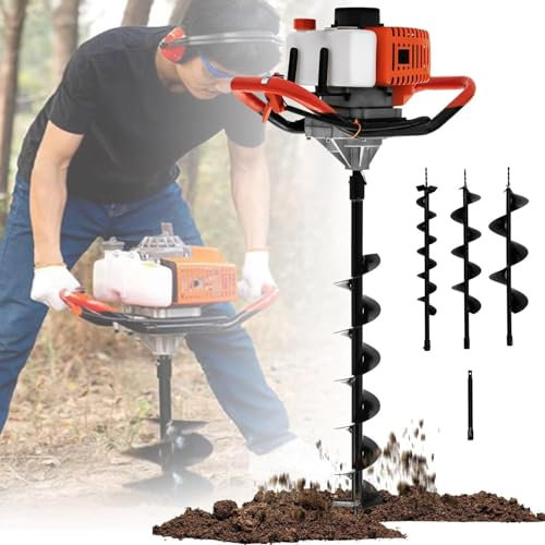 Tarière à Essence Pour Creuser Des Trous - 2,4 Cv, 52 Cm3, 2 Temps, 3 Forets à Tarière (4, 6, 8) / Boîte à Outils Pour L'assemblage, Pour La Plantation, Le Creusement