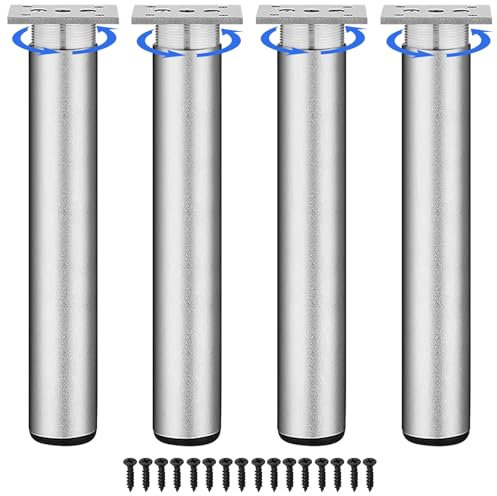 FETZCM Lot de 4 pieds de meubles en métal pour TV, meuble bas, bricolage, meubles, table, lit, chaise, armoire et canapé, argenté, 30 cm