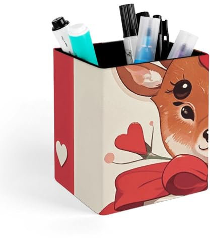 GFLFMXZW Fawn Love Geschenk-Box, Stifthalter für Schreibtisch, Organizer, Leder, Make-up-Pinselhalter, funktionaler Stifthalter, quadratischer Stift-Organizer, multifunktionaler Bürobedarf für Zuhause