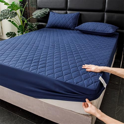 Sábana bajera de 120 x 200 cm de algodón y poliéster, color azul marino, altura de colchón de hasta 25 cm de alto, impermeable, con goma elástica