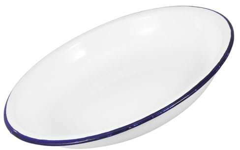 OFFSCH Vintage Deep Enamel Plate 18cm Thickened Metal Dinnerware for Outdoor BBQ Camping and Home Use, Single Retro Porcelain Mixing Dinner Serving Bowl