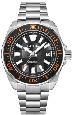 TOPHILL Reloj de buceo para hombre, 43,5 mm, movimiento japonés NH35, esfera de cristal de zafiro, Super C3, calendario luminoso, reloj mecánico automático, resistente al agua, 300 m, TD008G, Pulsera