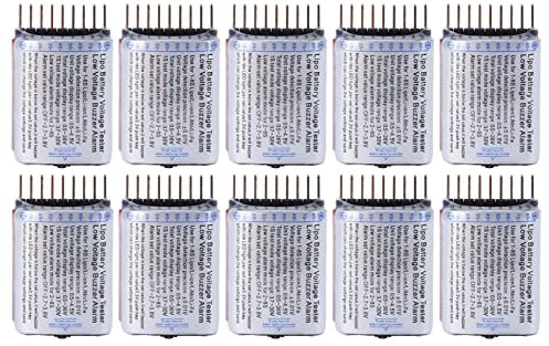 Fafeicy Lipo Battery Voltage Tester Lipo Battery Voltage Tester, Monitor 10PCS Digital Display RC Low Buzzer with LED Light for Check