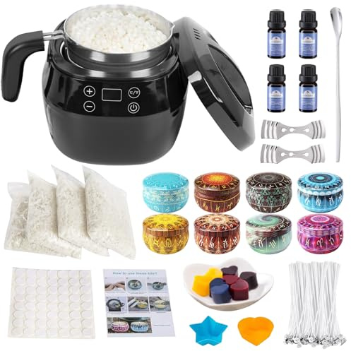 Zilchx Kerzen Selber Machen Set, mit 1L Elektrischer Wachsschmelzer, Kerzenherstellung Zubehör - 480g Sojawachs, Duftöl, Farbstoffe, Kerzendosen, Kerzendochte, Dochthalter, DIY Kerzen Kit