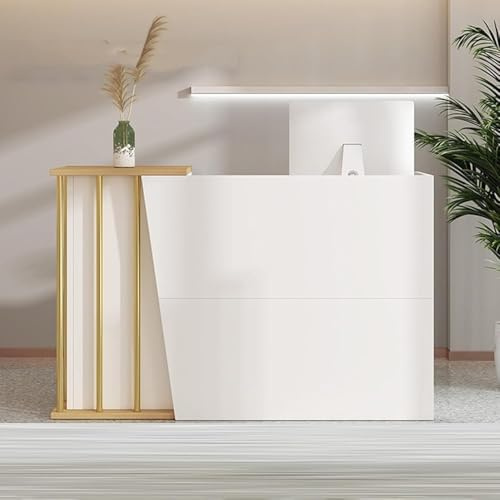 Comptoir de Réception Moderne avec Tiroirs Verrouillables, Bureau d’Accueil pour Magasin, Salon de Beauté, Bureau, Hôtel, Supermarché, Caissier, Table de Vente au Détail(Size:100CM,Color:blanc chaud)