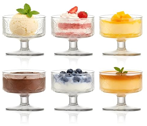 Haayymo Dessert Bowls Glass Set of 6, 180ml Glass Dessert Cups with Footed Base, Ice Cream Sundae Bowls, Prawn Cocktail Glasses, Fruit Salad & Trifle Dishes, Clear Serving Bowls