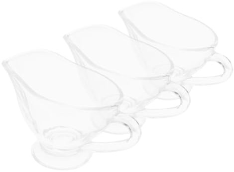 AUTSUPPL 3 Salseras De Cristal Con Asa - Transparente - Para Comidas Festivas Y Fiestas, Cocina, Para Ensaladas, 215 Ml