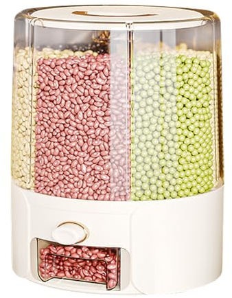 Rice Dispenser - Rice Rotating Food Storage | 360 Rotating Food Dispenser | Airtight Food Grade Barrel with Anti-Hustation Gnat Dividers for Res
