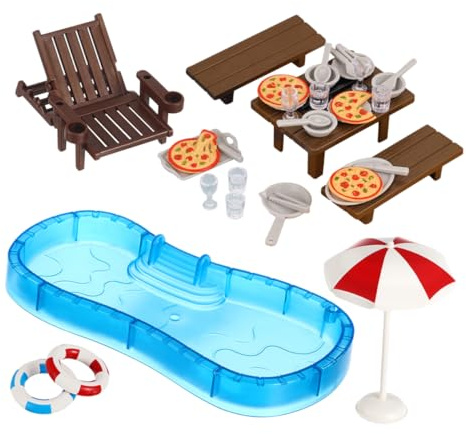 FRCOLOR 2sets Dollhouse Pool Miniature Set Pool Furniture Accessories for Dollhouse Living Model Toys Beach Chair Sandbox for Diy Miniature House