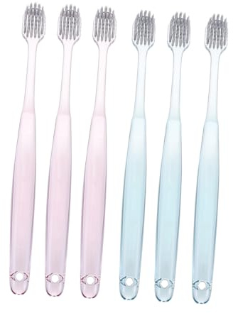 HONITANO Lot De 6 Brosses à Dents Classiques Aux Ions Argenté, Poils Souples, Tête Large, Cristal Transparent, Pour Soins Bucco-dentaires Quotidiens, Usage Maison Et Voyage, Famille