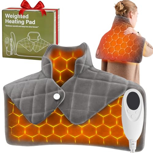 Weighted Heating Pad for Neck Shoulders and Back, Mothers Day Gifts for Mom Wife Grandma, Birthday Gifts for Women Men Dad, Instant Electric Heated Blanket with 9 Heat Options 4 Auto-Off Timer, Grey
