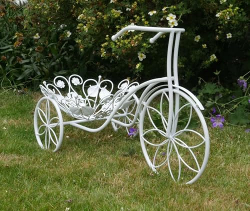60cm White Bike Planter Vintage Style Metal Flowerpot Holder Decoration Tricycle Garden Ornament Flower pot Plant Stand Bicycle Planter Pot Indoor Outdoor Versatile Display (White Bike Planter)