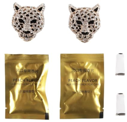Durlo 2 Stück goldene Bling-Leoparden-Lüftungsclips, Kristall-Leoparden, Auto-Lufterfrischer, Lüftungsclips, Auto-Diffusor-Clip, Strass-Leoparden-Auto-Dekoration