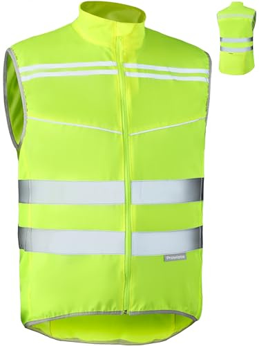 Prowiste Fahrradweste Herren & Damen – Leuchtweste mit Reflektorstreifen – Atmungsaktiv (Mesh) – mit Rückentasche – Laufweste – Reflektorweste – Reflektierende Weste – S