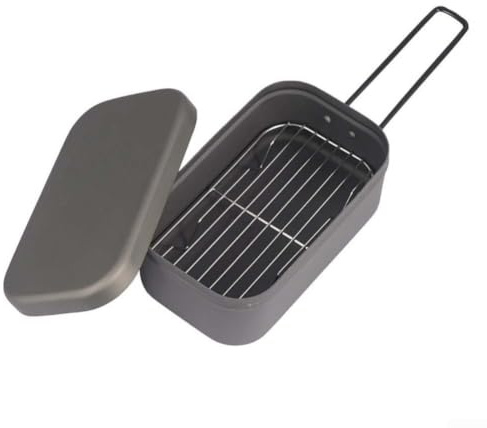 Lonchera portátil de aluminio con vaporizador y parrilla para cocinar al aire libre, diseñada para camping, picnics y comidas de barbacoa (2 unidades, negro)