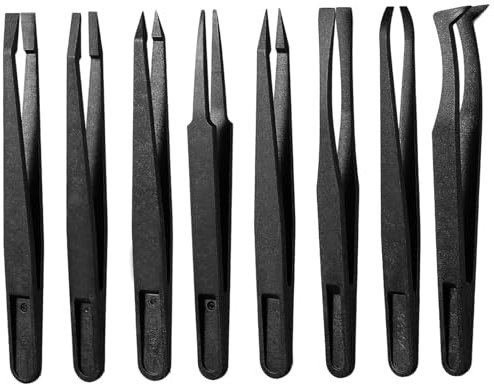 8 Stück Kunststoff-Pinzetten, präzise antistatische Pinzetten, Venusfliegenfallen-Futterzange, 8 Stile, schwarz, zum Basteln, Fliegenfallen, Kannenpflanzen, Reptilienfütterung
