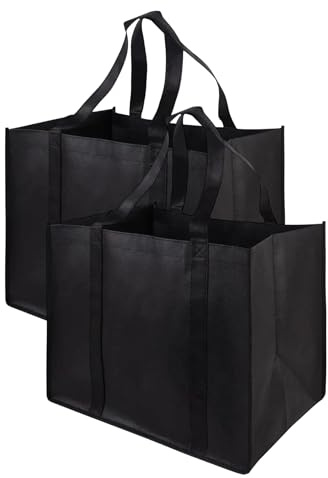 Yotlein Bolsa Compra 2 Piezas Negra, 41 x 33 x 26cm, Bolsas Plegables Grandes con Asas Resistentes, Lavable y Duradero, para Comestibles, Camping, Viajes