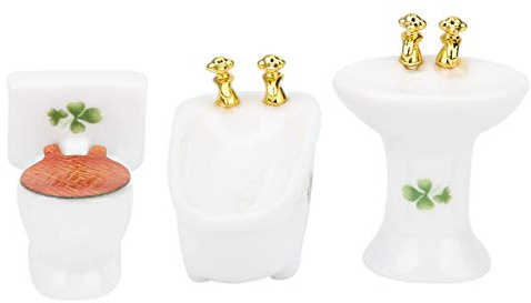 RIZGHWOY 1/24 Dollhouse Miniatyr Badrumsset, Keramiskt Badkar Toalett Handfat Kit med Utsökt Design, för Doll House Badrumsscen (Fyrklöver)
