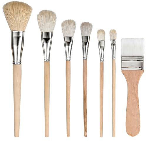 DOPENSPI 7 Stück Rund Acryl Pinsel, Ziegenhaar Pinsel für Keramik Bemalen | Acrylmalerei Hölzernen Griff Künstlerpinsel Set Keramikpinsel für Wasserfarben,Acrylfarben,Ölfarben und Dekorieren