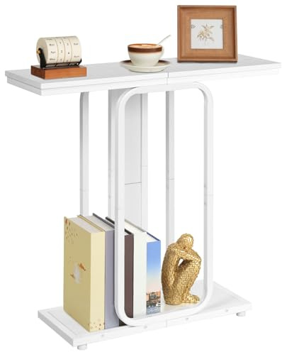 HOOBRO Konsolentisch,75 cm Flurtisch, Sofatisch, Sideboard mit geometrischem Gestell, Industriestil, für Flur, Eingangsbereich, Wohnzimmer, Schlafzimmer, Weiß EWW68XG01
