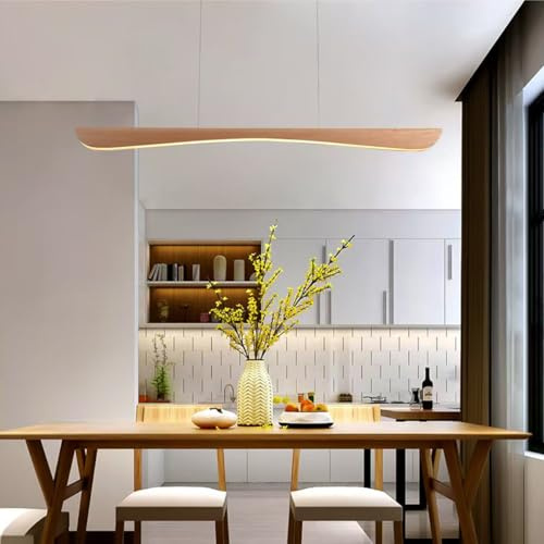 Bellastein Modern Design Hängelampe Holz Pendellampe aus LED Hängeleuchte Dimmbar Pendelleuchten Höhenverstellbar Kronleuchter für Esszimmer Wohnzimmer Innenleuchte Büro Küchenlampe (L100cm)
