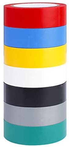 Cinta Aislante PVC 7 Colores 18 x 10 m Impermeable para Cables 7 Rollos