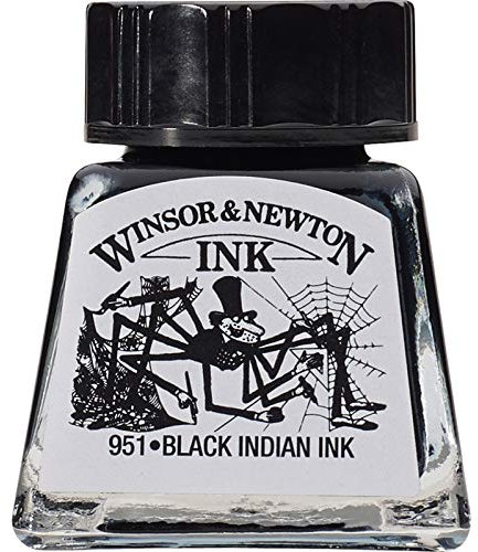 Winsor & Newton 1005030 Drawing Inks - Zeichentusche für Kalligraphen, Illustratoren, Grafikern, Künstler - wasserbeständige Farben, herrvorragender Transparenz, 14ml Flasche - Schwarz (Indisch)