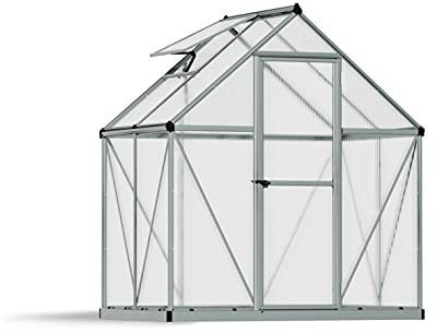 Canopia by Palram Gewächshaus klein Mythos 6x4 Treibhaus 122x185 cm Aluminium Silber Tomatenhaus Polycarbonatplatten UV-beständig