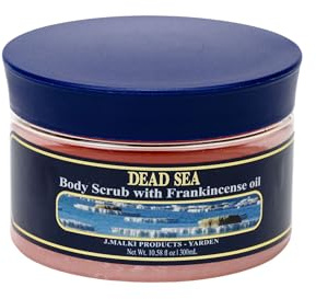 Malki Dead Sea Products Salt Body Scrub infused with Frankincense Oil | Body Exfoliator for Silky, Moisturized Skin | Stress Relief & Relaxation | Body Scrub Exfoliant