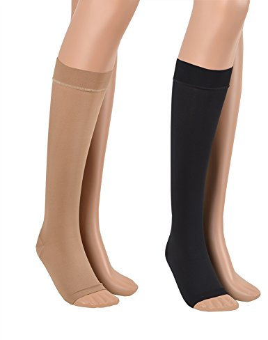 ASSISTICA® Gambaletti Contenitivo e Graduata 23-32 mmHg a Punta Aperta, Calze Compressione Medicali di Classe 2 per Uomo e Donna (170-182 cm / X-Large, Beige)